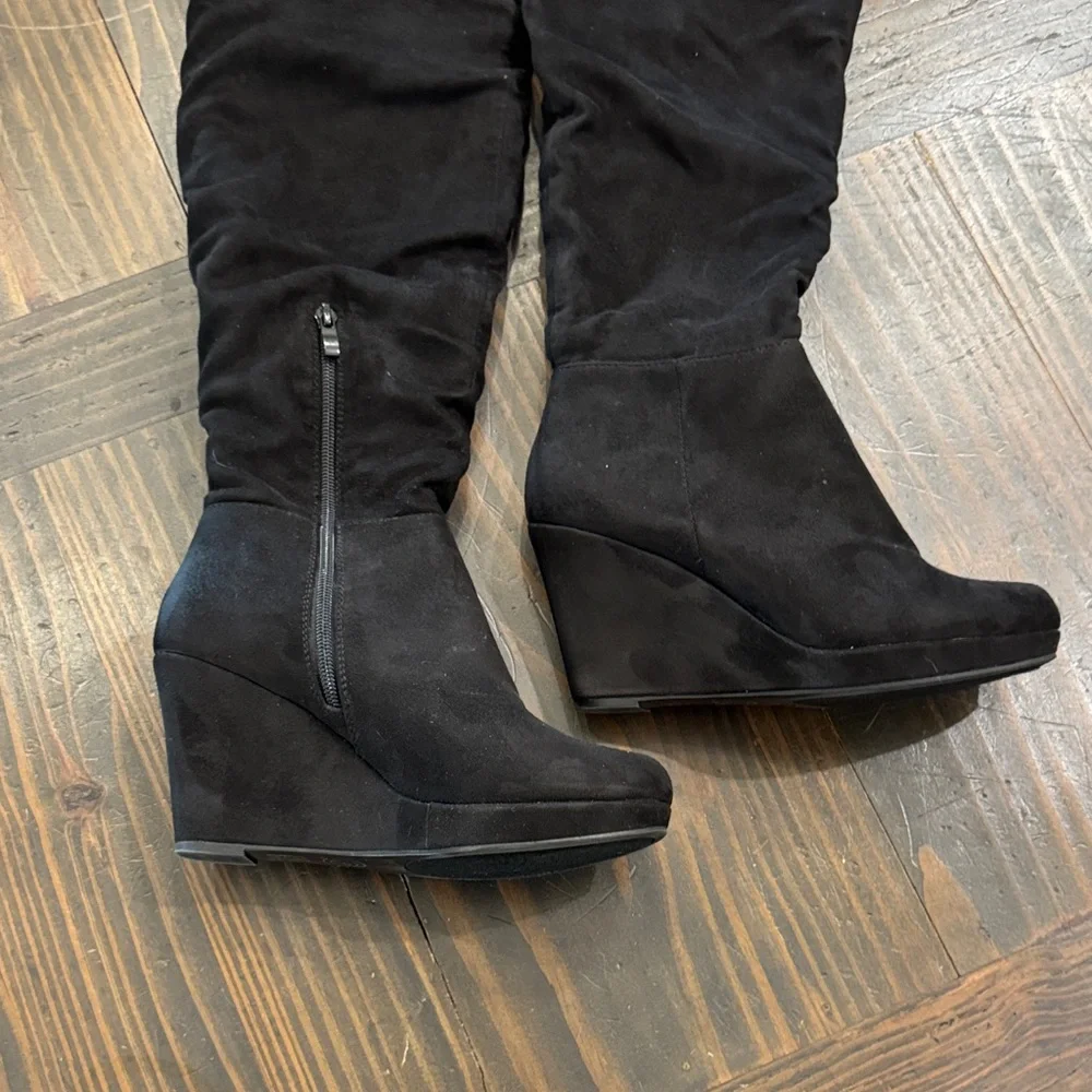 Chinese Laundry Black Over-the-Knee Wedge Boots - Women - Picture 3 of 7